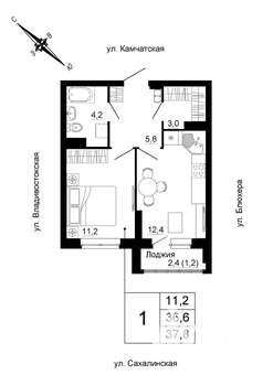 1-к квартира, вторичка, 38м2, 7/24 этаж
