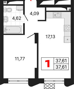 1-к квартира, вторичка, 38м2, 11/25 этаж