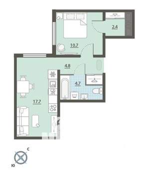 1-к квартира, вторичка, 40м2, 17/24 этаж