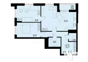 2-к квартира, строящийся дом, 76м2, 5/25 этаж
