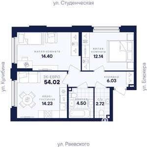 2-к квартира, вторичка, 54м2, 3/25 этаж