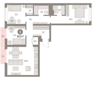 3-к квартира, вторичка, 87м2, 7/9 этаж