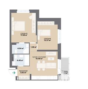 2-к квартира, вторичка, 67м2, 3/25 этаж