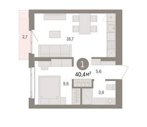 1-к квартира, вторичка, 40м2, 4/25 этаж