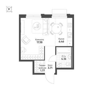 Студия квартира, строящийся дом, 34м2, 4/25 этаж