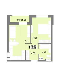 1-к квартира, строящийся дом, 39м2, 6/22 этаж