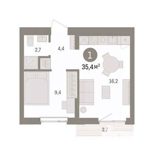 1-к квартира, вторичка, 35м2, 4/7 этаж