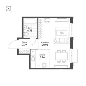 Студия квартира, строящийся дом, 35м2, 6/25 этаж
