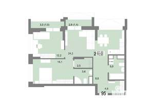 2-к квартира, вторичка, 76м2, 16/25 этаж