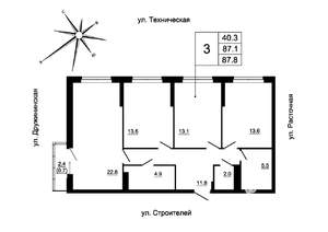 3-к квартира, строящийся дом, 88м2, 14/19 этаж