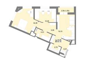 2-к квартира, строящийся дом, 64м2, 17/22 этаж