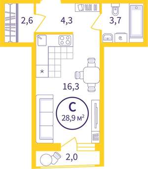 Студия квартира, вторичка, 28м2, 8/8 этаж