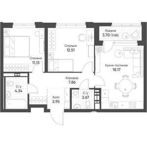 2-к квартира, вторичка, 62м2, 13/16 этаж