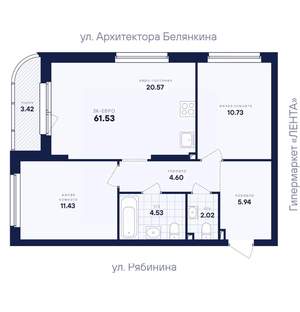 2-к квартира, вторичка, 62м2, 4/26 этаж
