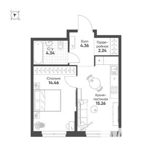 1-к квартира, строящийся дом, 41м2, 3/25 этаж