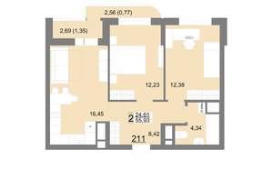 2-к квартира, вторичка, 56м2, 21/22 этаж