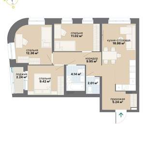 3-к квартира, вторичка, 73м2, 6/26 этаж