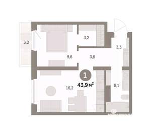 1-к квартира, вторичка, 44м2, 5/9 этаж