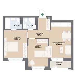 2-к квартира, вторичка, 61м2, 16/25 этаж