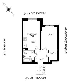 1-к квартира, строящийся дом, 40м2, 4/25 этаж