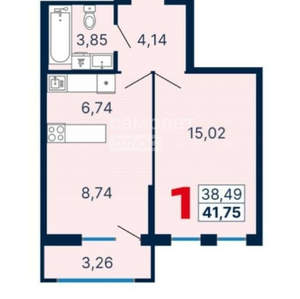 1-к квартира, вторичка, 42м2, 3/25 этаж