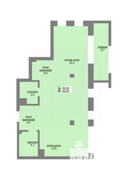 2-к квартира, вторичка, 68м2, 9/30 этаж