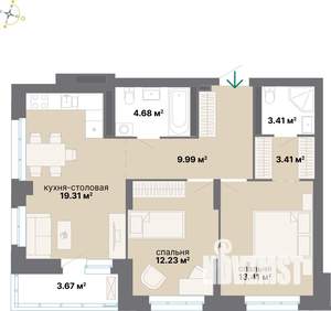 2-к квартира, вторичка, 70м2, 12/25 этаж