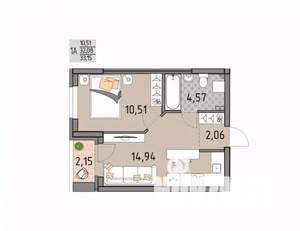 1-к квартира, строящийся дом, 33м2, 2/17 этаж