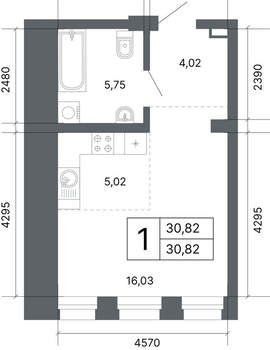 1-к квартира, вторичка, 31м2, 1/24 этаж