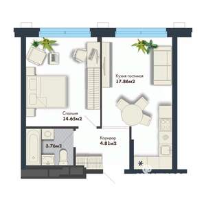 1-к квартира, вторичка, 41м2, 19/25 этаж