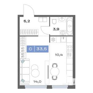 Студия квартира, строящийся дом, 34м2, 4/25 этаж