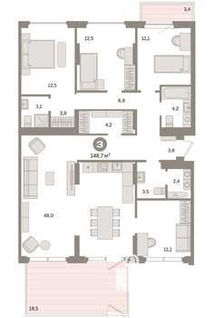 3-к квартира, вторичка, 149м2, 2/7 этаж