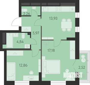 2-к квартира, строящийся дом, 58м2, 19/31 этаж
