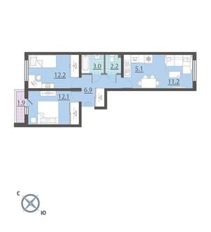 2-к квартира, вторичка, 54м2, 5/8 этаж