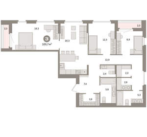 3-к квартира, вторичка, 106м2, 12/16 этаж