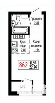 Студия квартира, строящийся дом, 23м2, 24/27 этаж