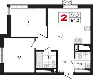 2-к квартира, вторичка, 54м2, 25/29 этаж