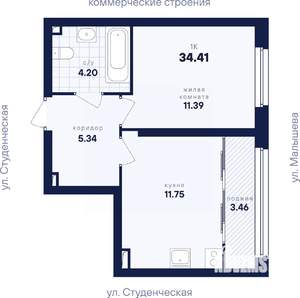 1-к квартира, вторичка, 34м2, 3/31 этаж