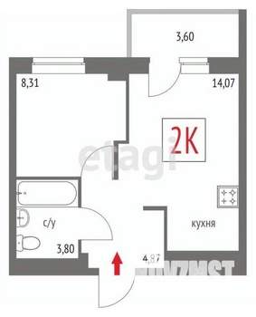 1-к квартира, вторичка, 31м2, 11/17 этаж