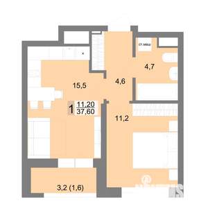 1-к квартира, вторичка, 38м2, 3/25 этаж