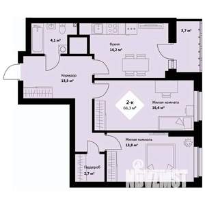 2-к квартира, вторичка, 66м2, 22/25 этаж