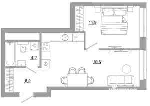 1-к квартира, вторичка, 42м2, 8/29 этаж
