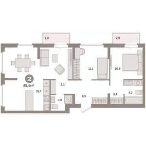 2-к квартира, вторичка, 85м2, 3/9 этаж