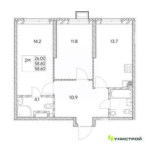 2-к квартира, вторичка, 59м2, 24/31 этаж