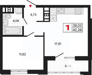 1-к квартира, вторичка, 42м2, 10/11 этаж