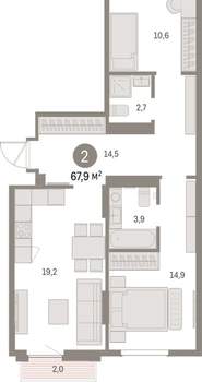 2-к квартира, вторичка, 68м2, 8/9 этаж