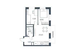 2-к квартира, строящийся дом, 57м2, 6/31 этаж