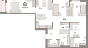 3-к квартира, вторичка, 106м2, 3/16 этаж