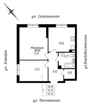 2-к квартира, строящийся дом, 54м2, 4/25 этаж