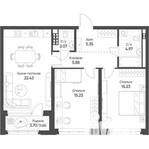 2-к квартира, строящийся дом, 73м2, 5/16 этаж